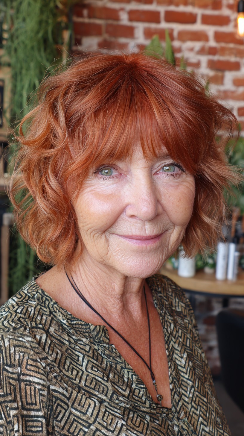 Textured Copper Bottleneck Fringe with Chin-Length Waves