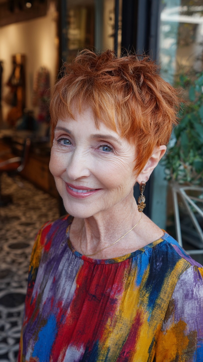 Textured Copper Micro Pixie with Piecey Baby Bangs