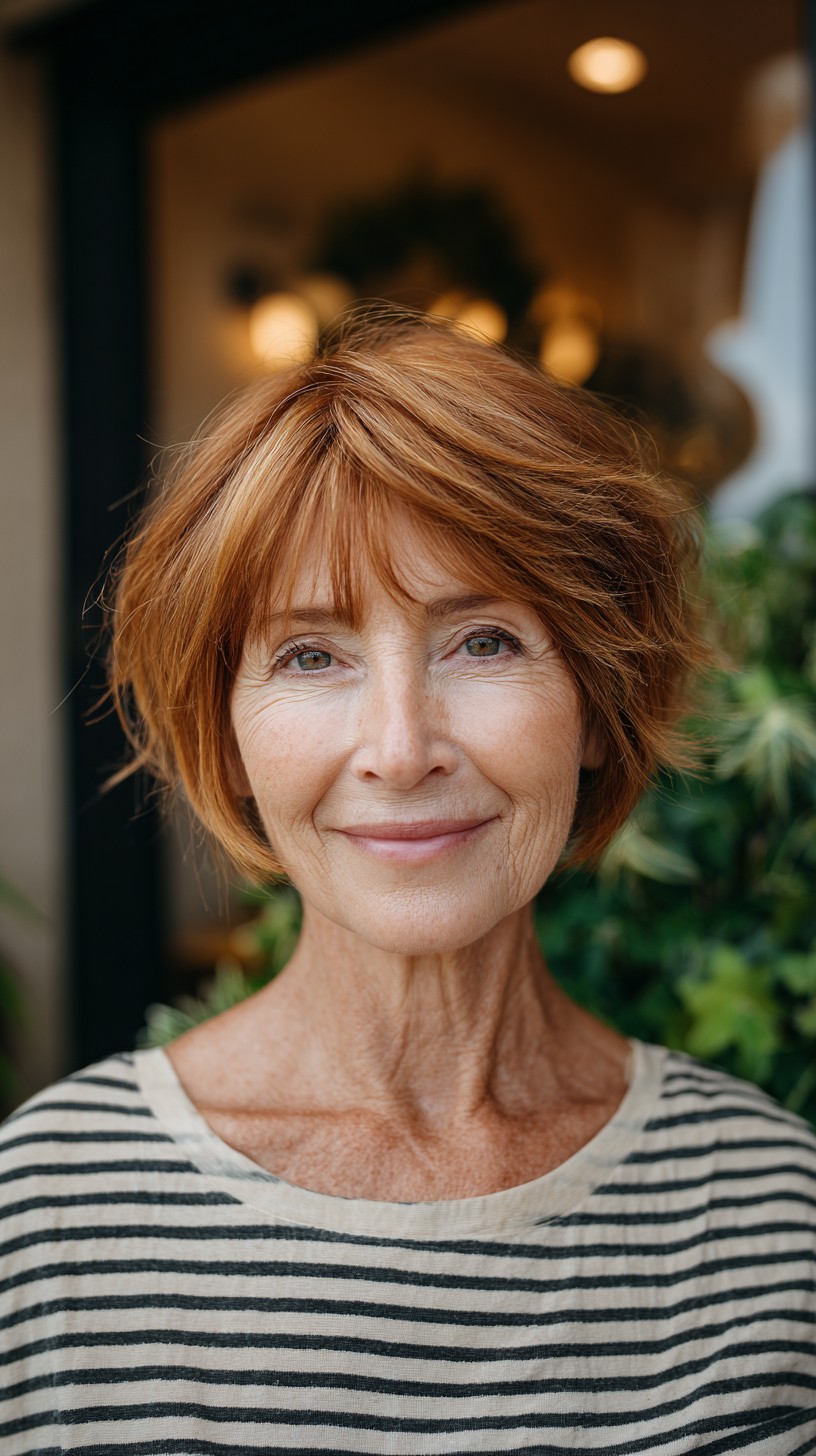 Textured Copper Short Shag with Wispy Bottleneck Fringe