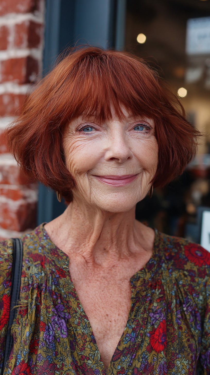 Warm Copper Chin-Length Bob with Light Razored Fringe