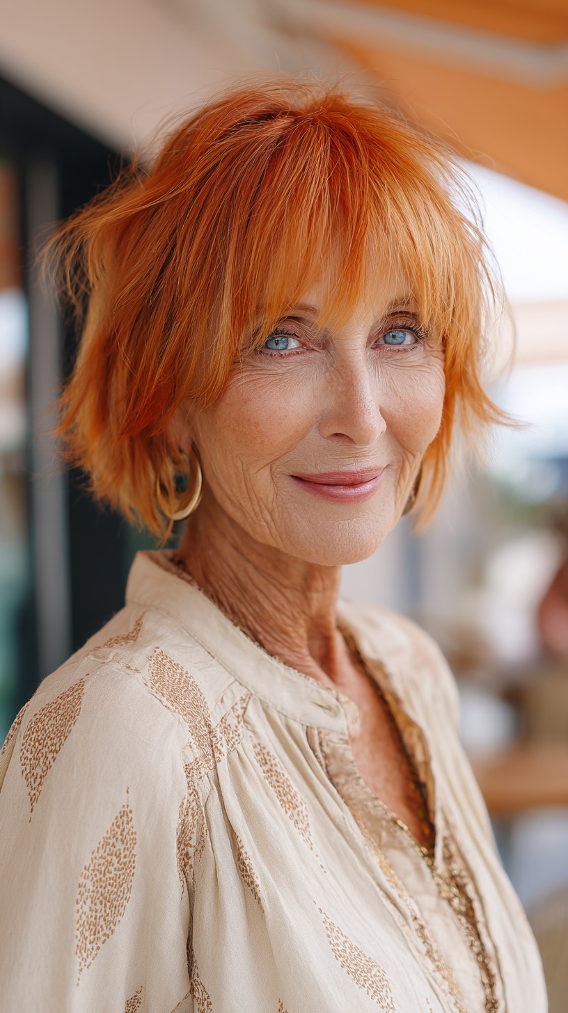 Warm Copper Feathered Bob with Piecey Long Fringe