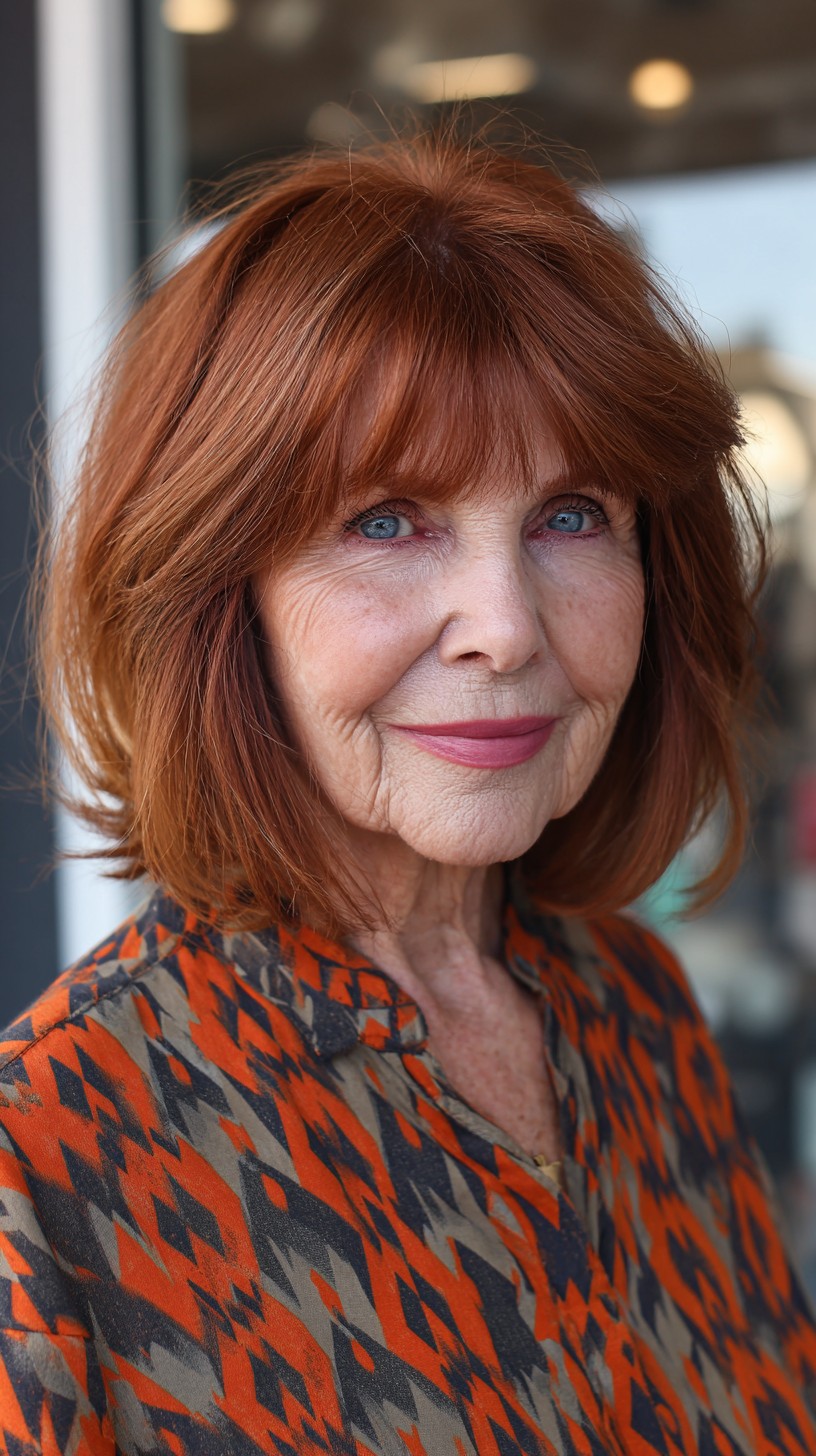 Warm Copper Mid-Lob with Rounded Crown Layers and Curtain Fringe
