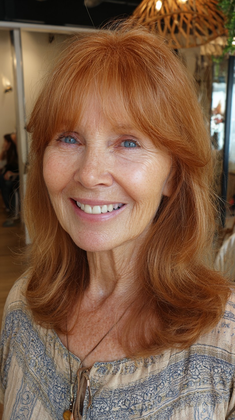 Warm Copper Shoulder-Grazing Layers with Wispy Center-Parted Curtain Fringe
