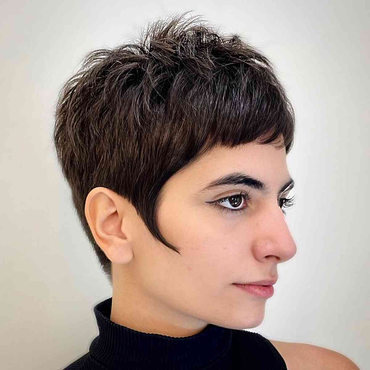 Geometric Pixie Cut with Texture for women with short dark hair