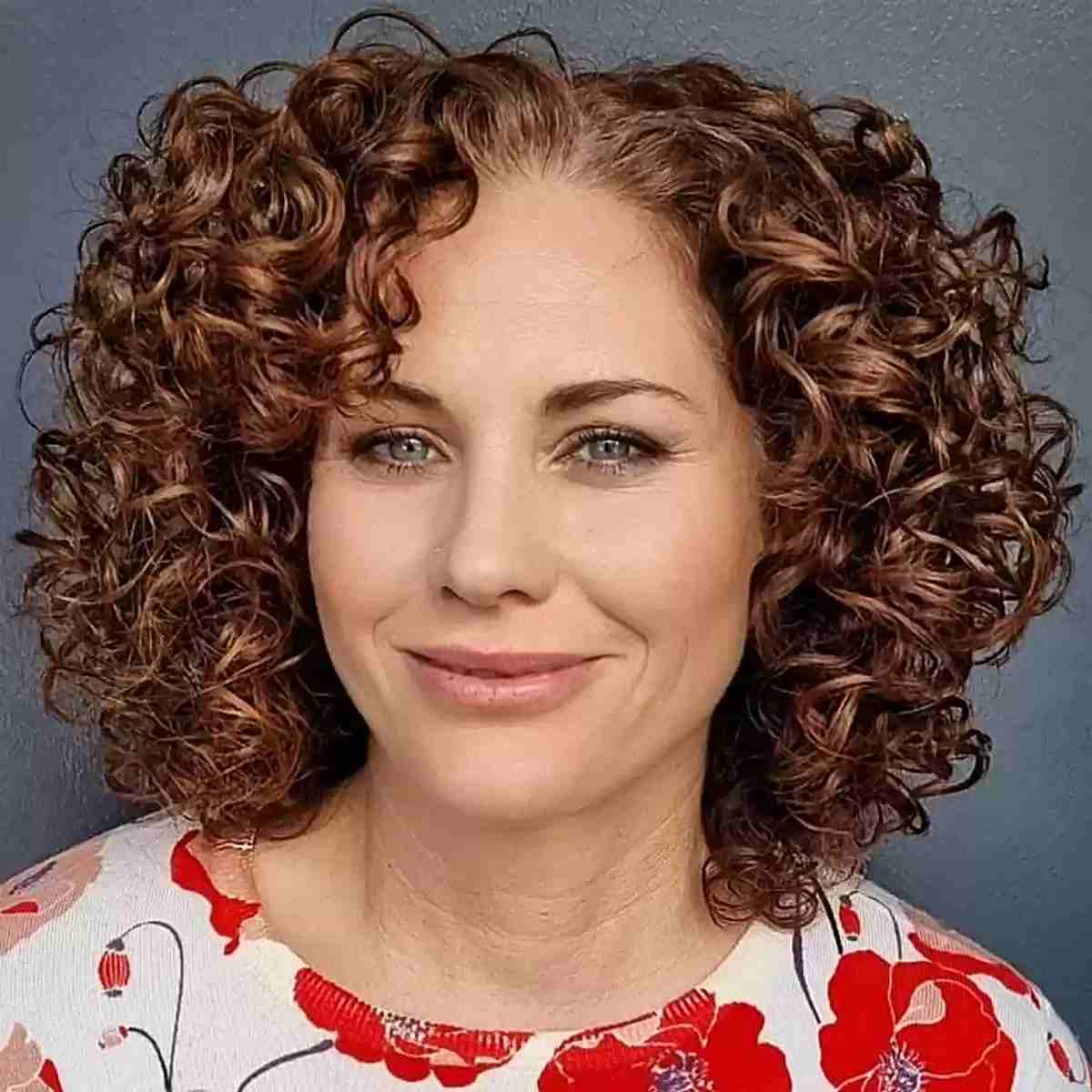 Collarbone-Length Ginger Brown Curls for Fall and Women over 40
