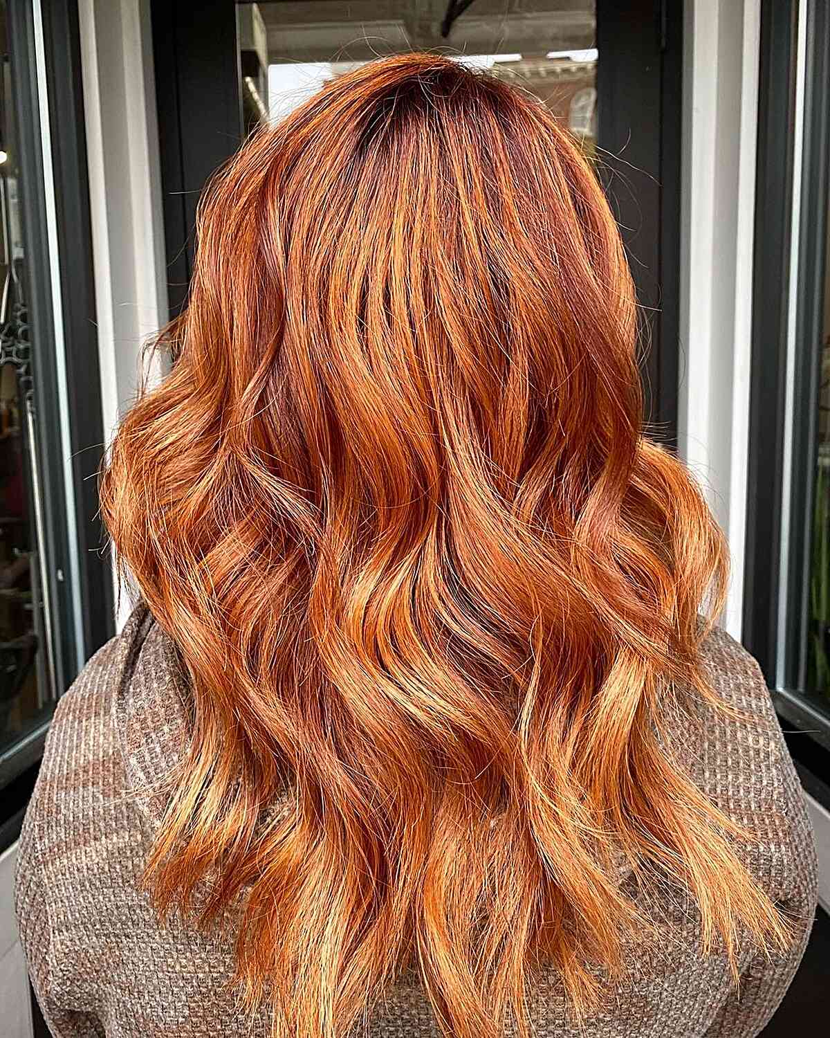 Ginger-Copper Color Melt and Lowlights with Soft Medium Waves 
