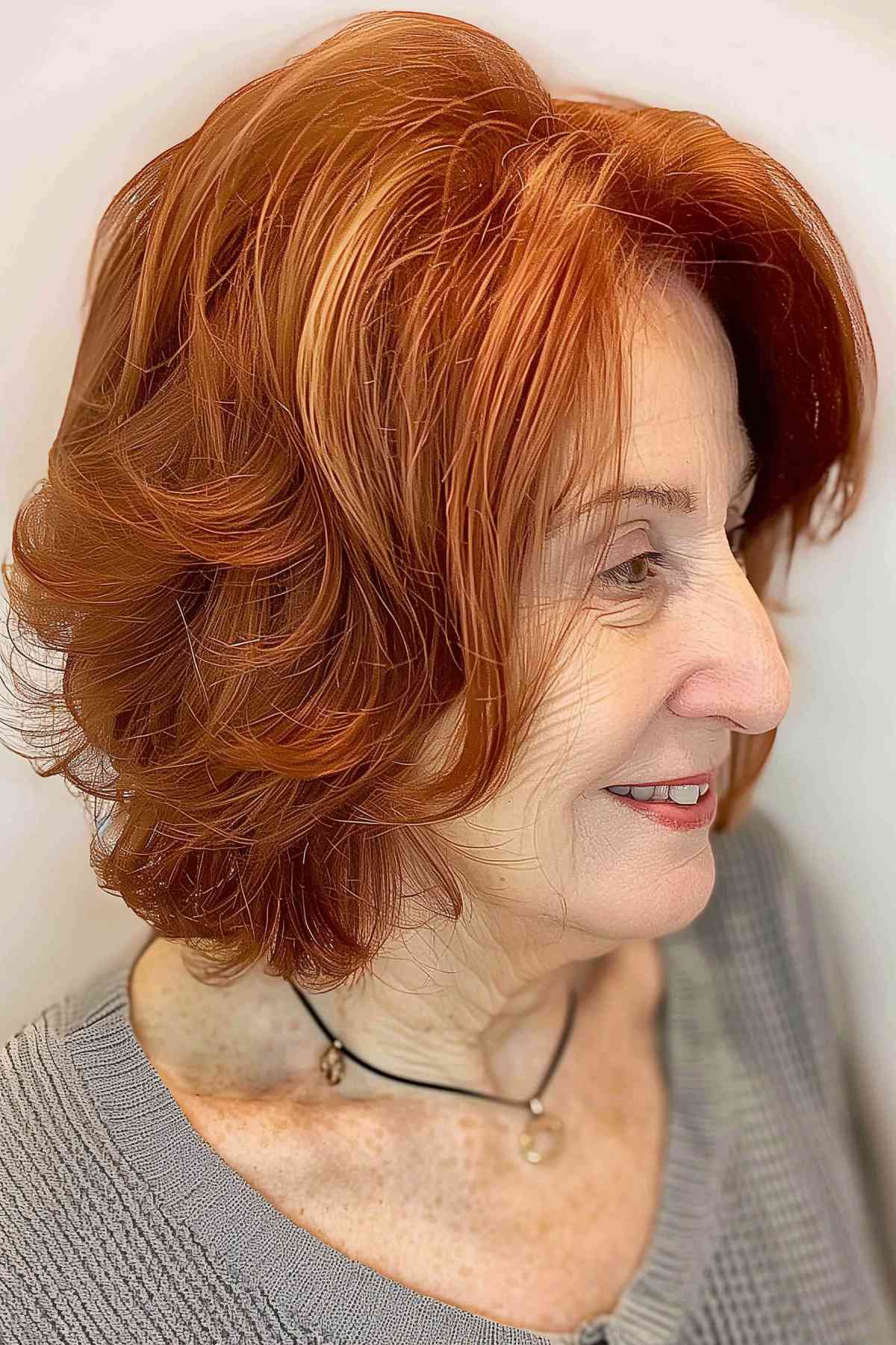 Classic ginger copper hairstyle for older women