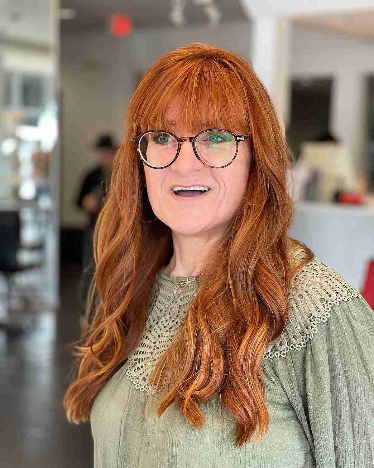 Ginger Long Hair with Full Bangs for Old Ladies