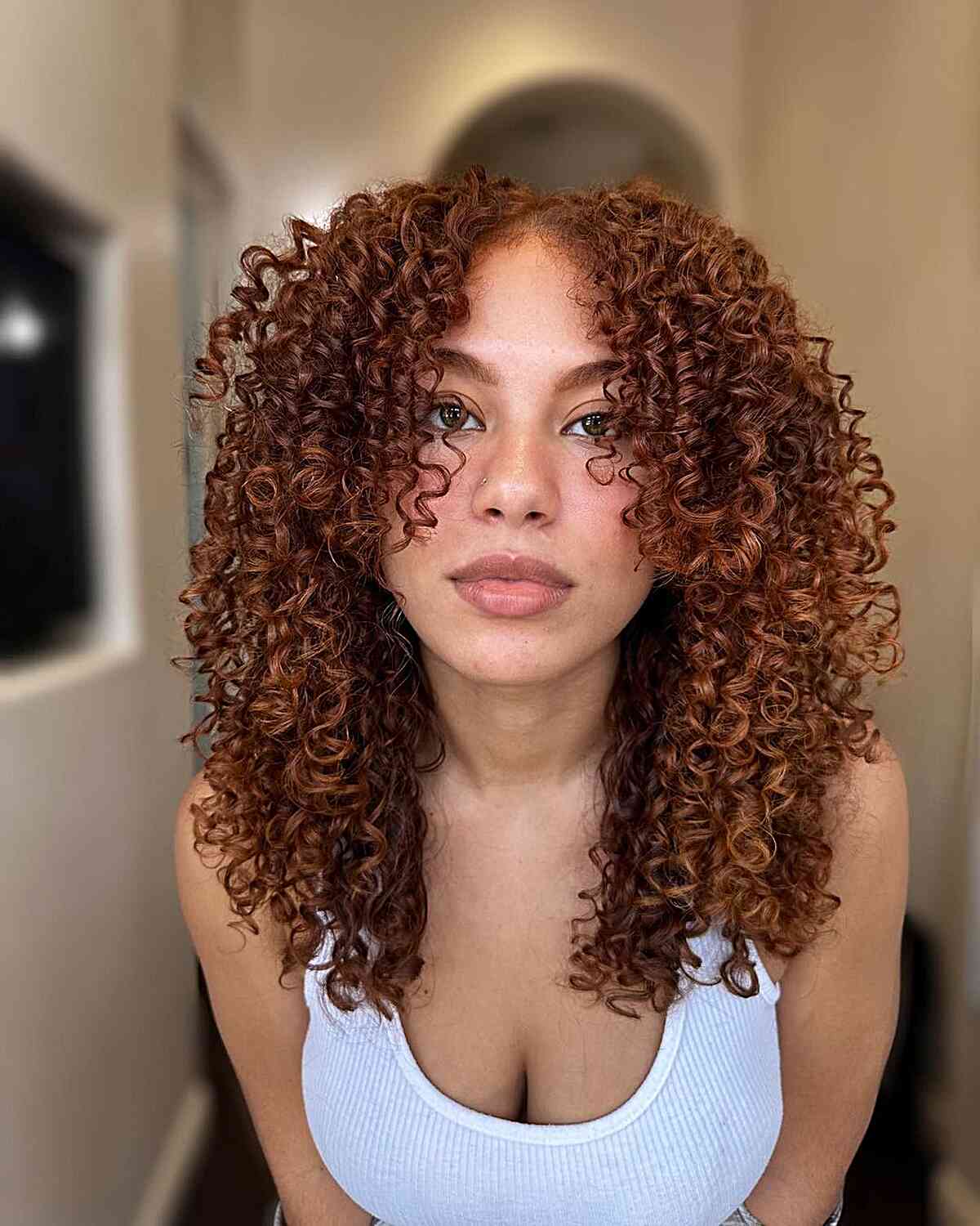 Ginger Spice Tight Curls for Mid-Length Hair