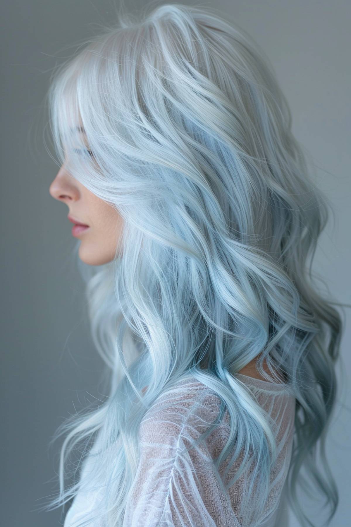 Light blue and icy white hair with loose waves