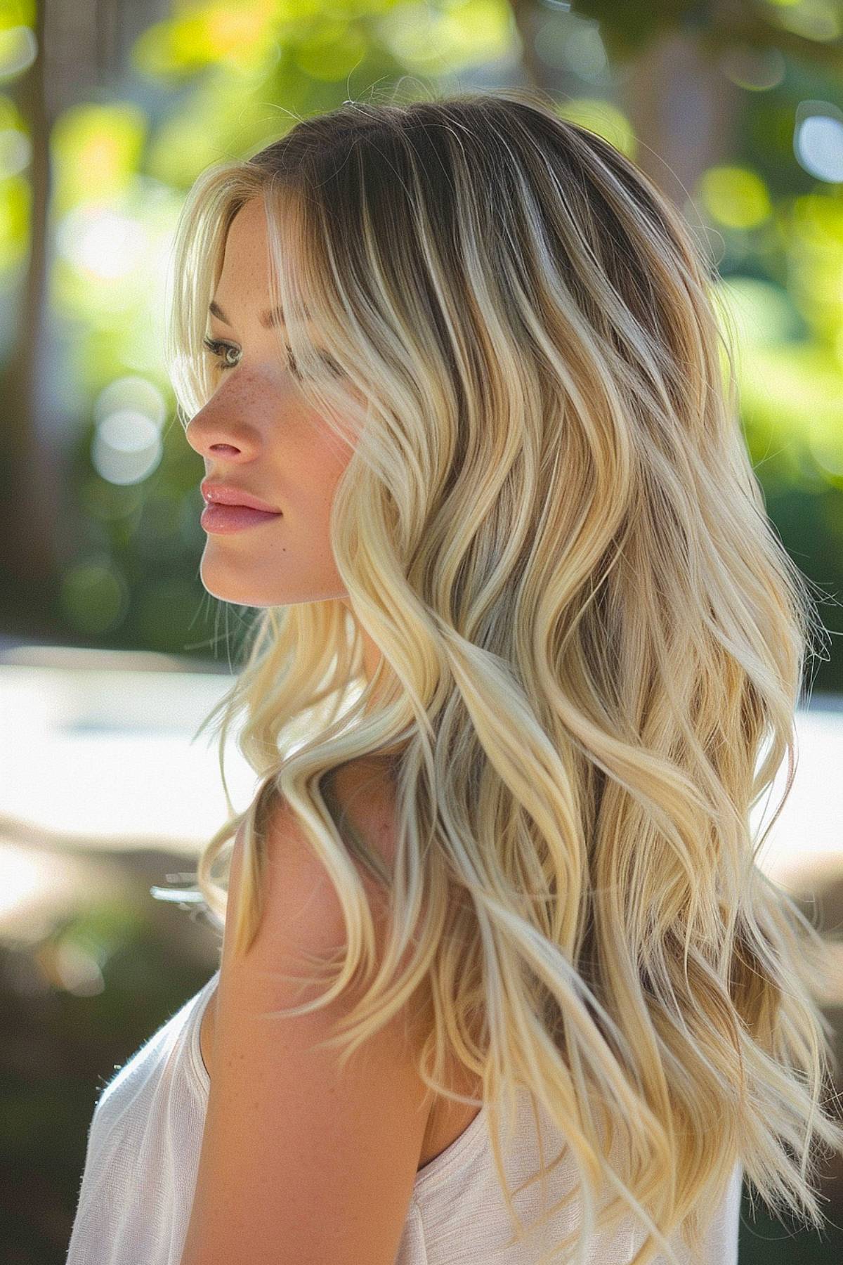 Golden blonde hair with beige highlights