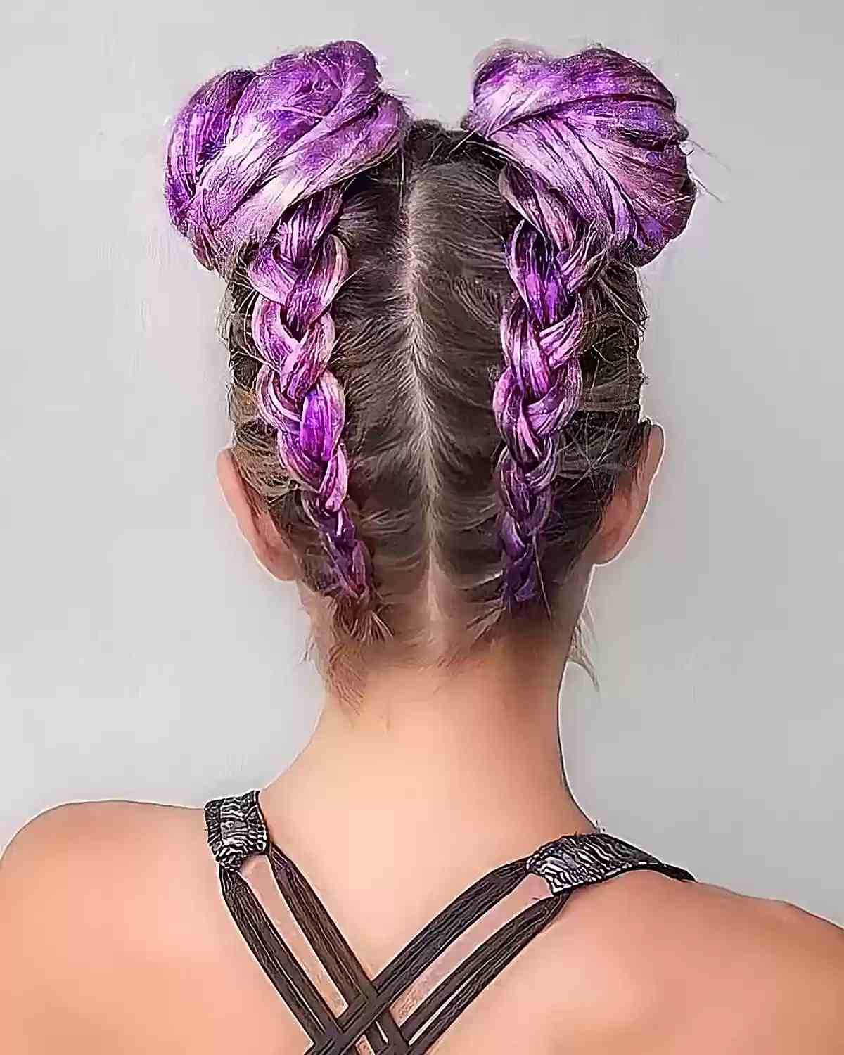 Glittery Braided Space Buns for Rave Festivals