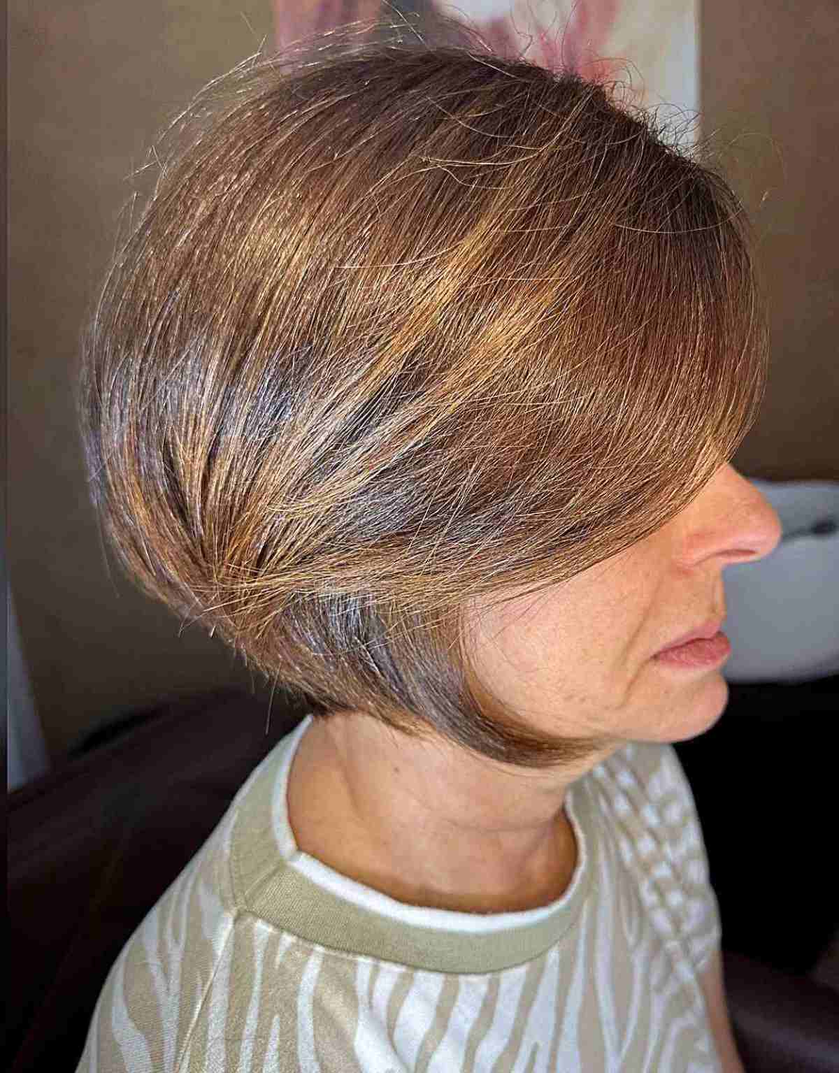 Glossy Cinnamon Brown Short Bob for Fall and women over sixty