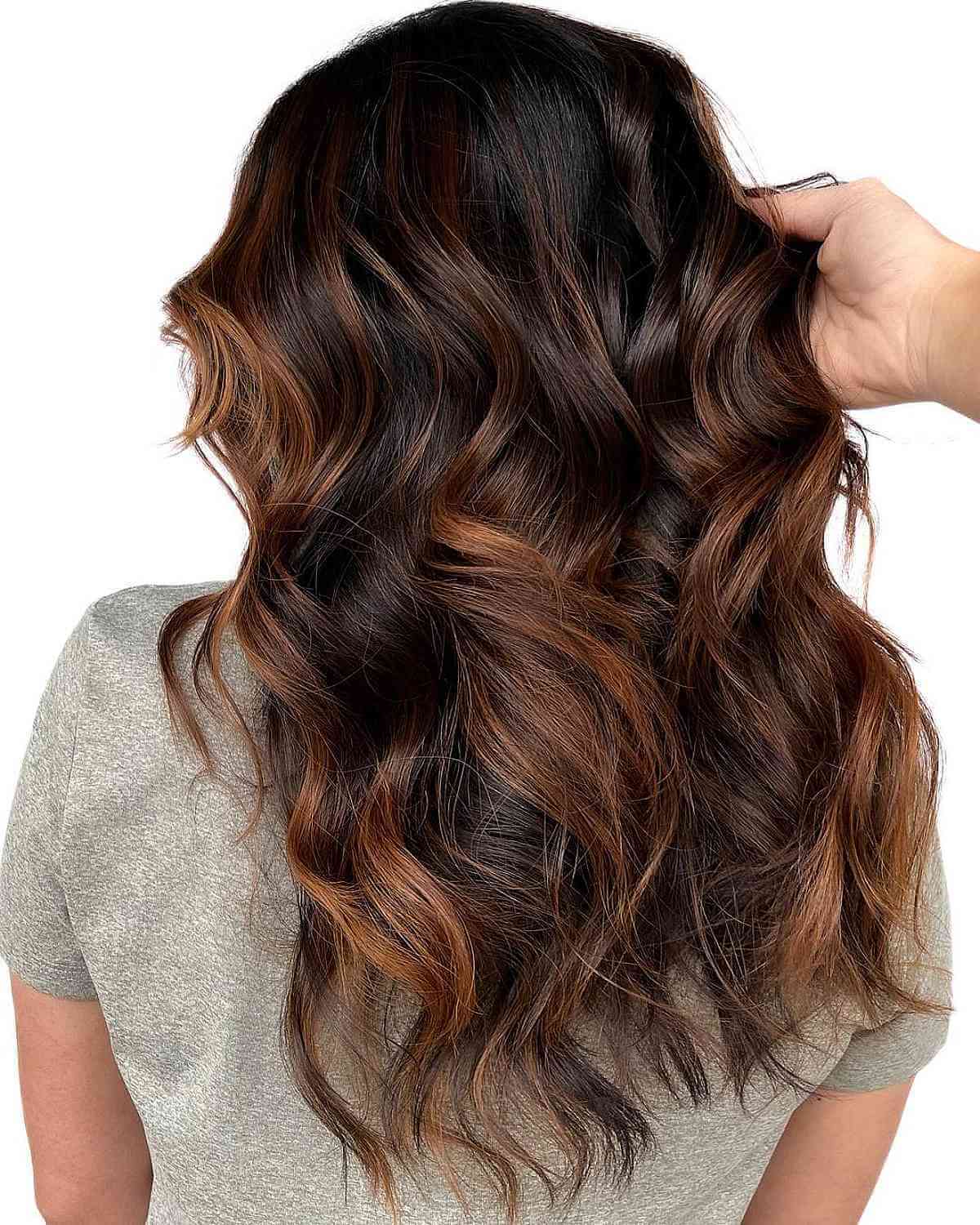 Glossy Dark Brown Hair with Cinnamon Highlights
