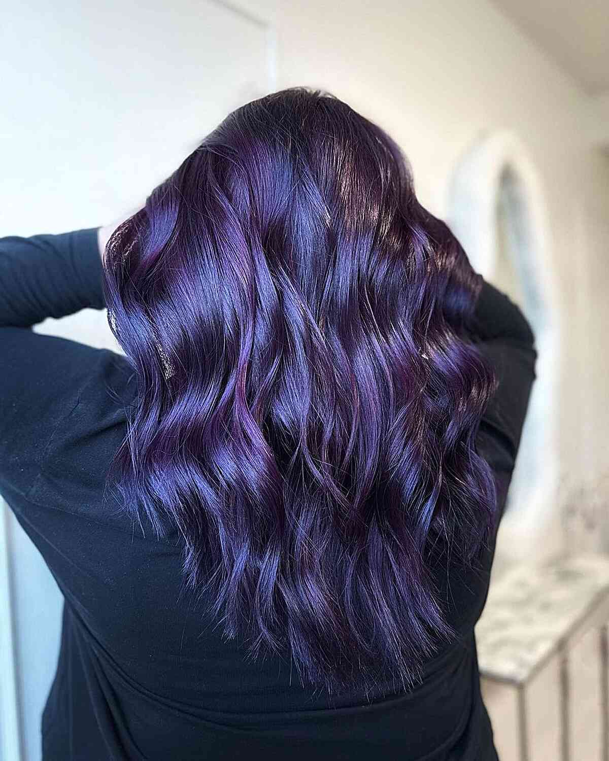 Glossy Midnight Purple on Medium-Length Hair