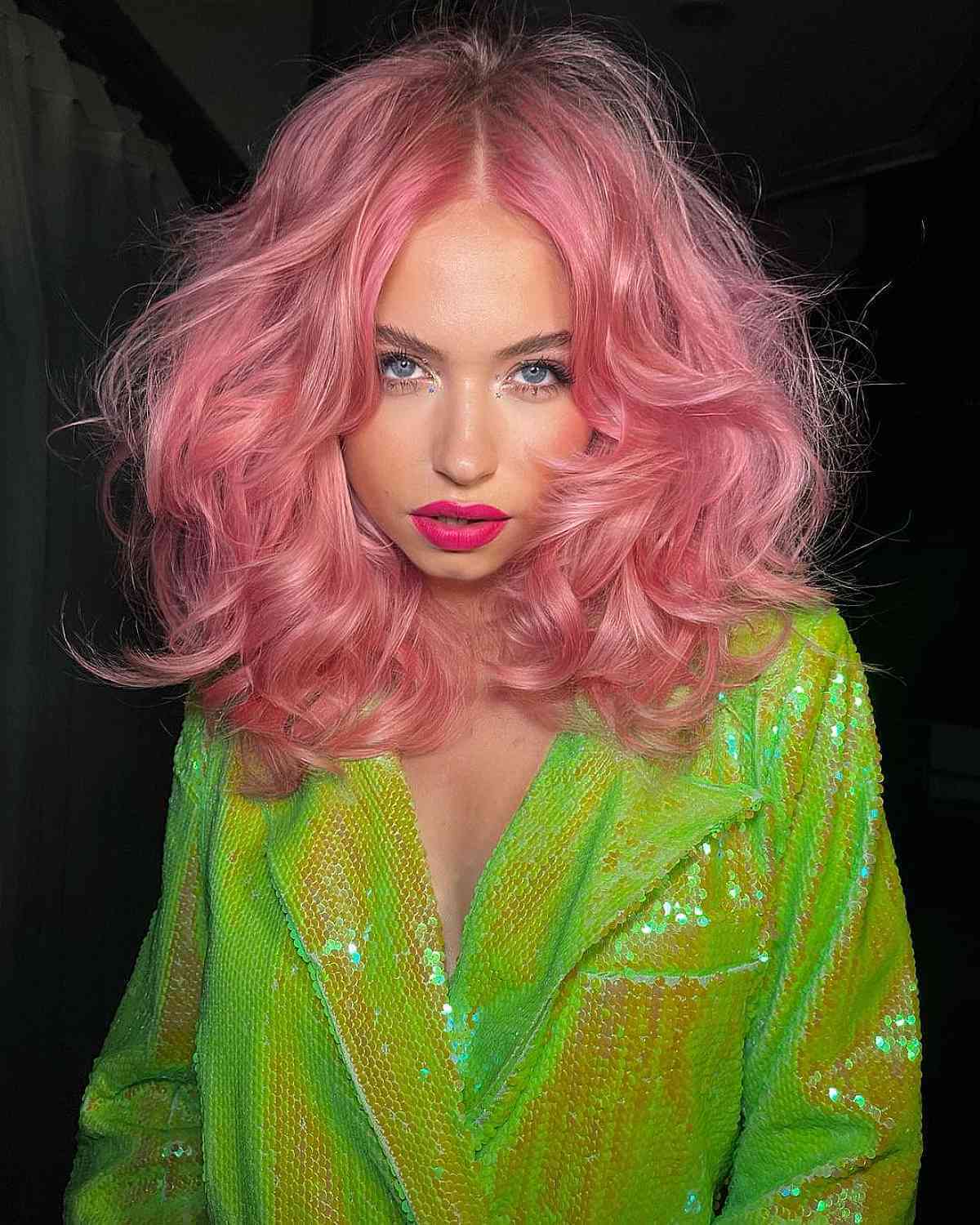 Glossy Pastel Pink Blowout with a Middle Part