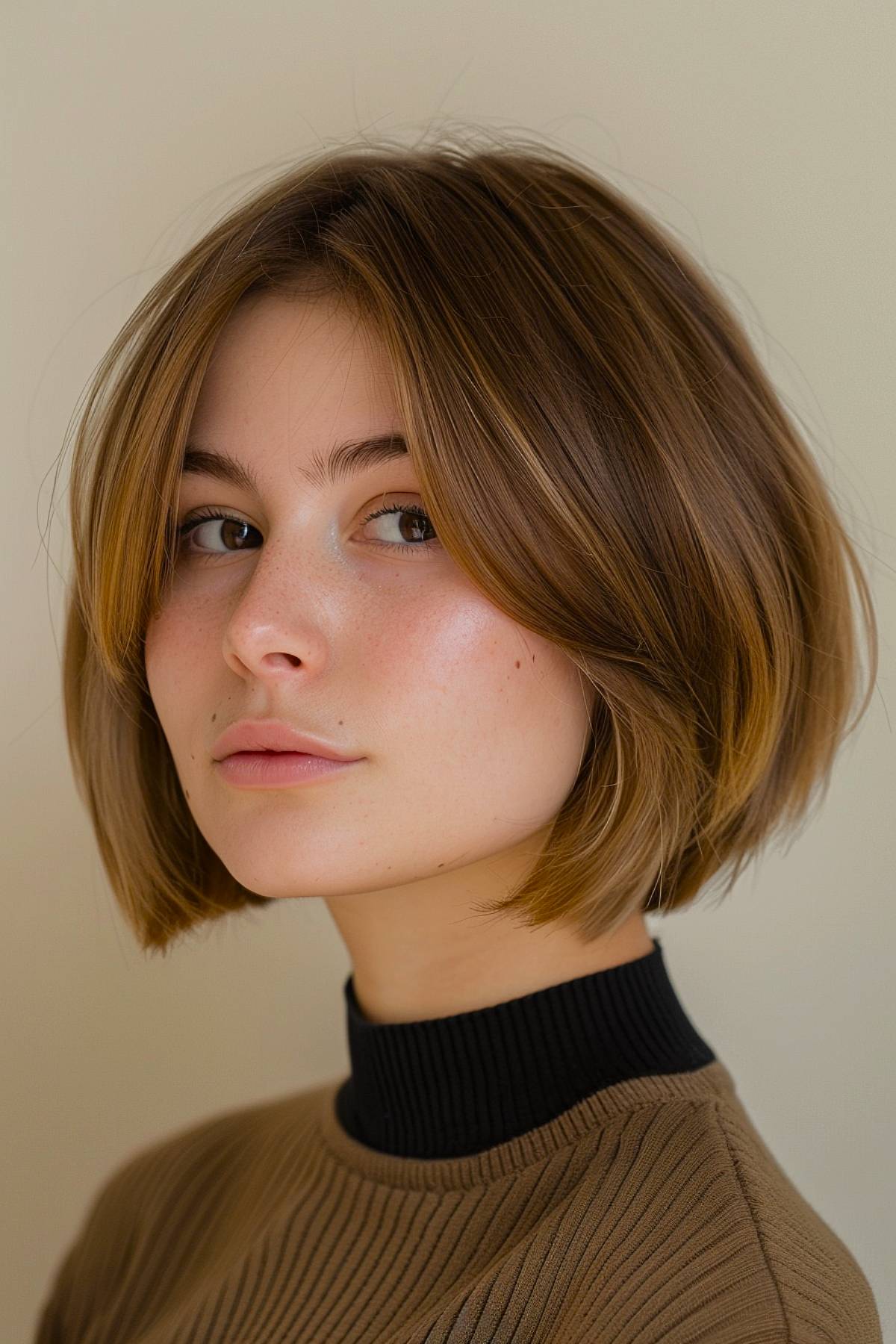 Glowbob haircut, chin-length blonde bob with texture