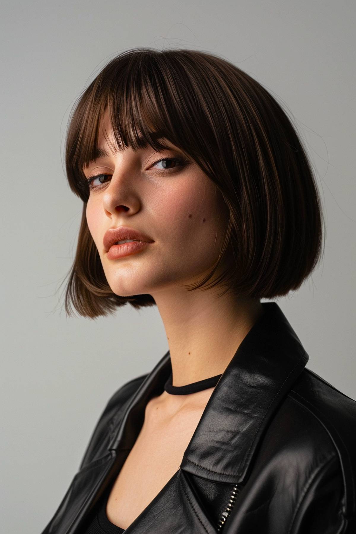 Jaw-length blunt bob with full fringe