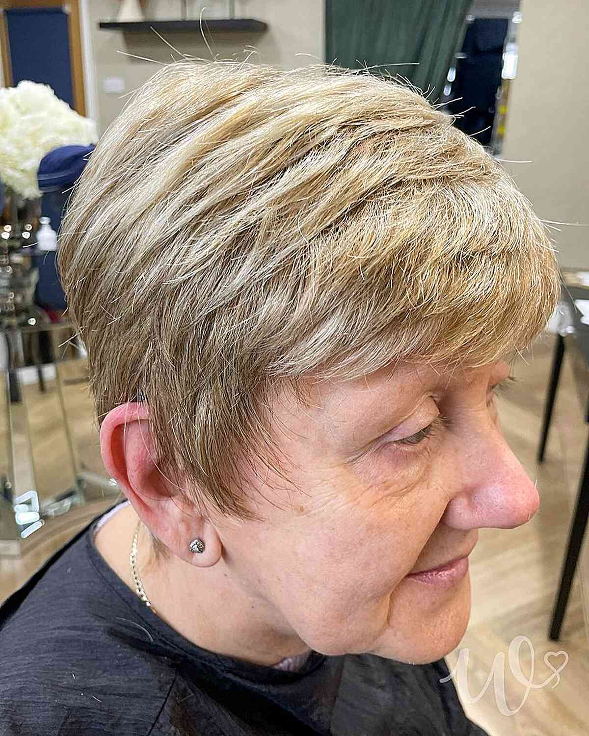 Golden Blonde Long Pixie Hair on Senior Women