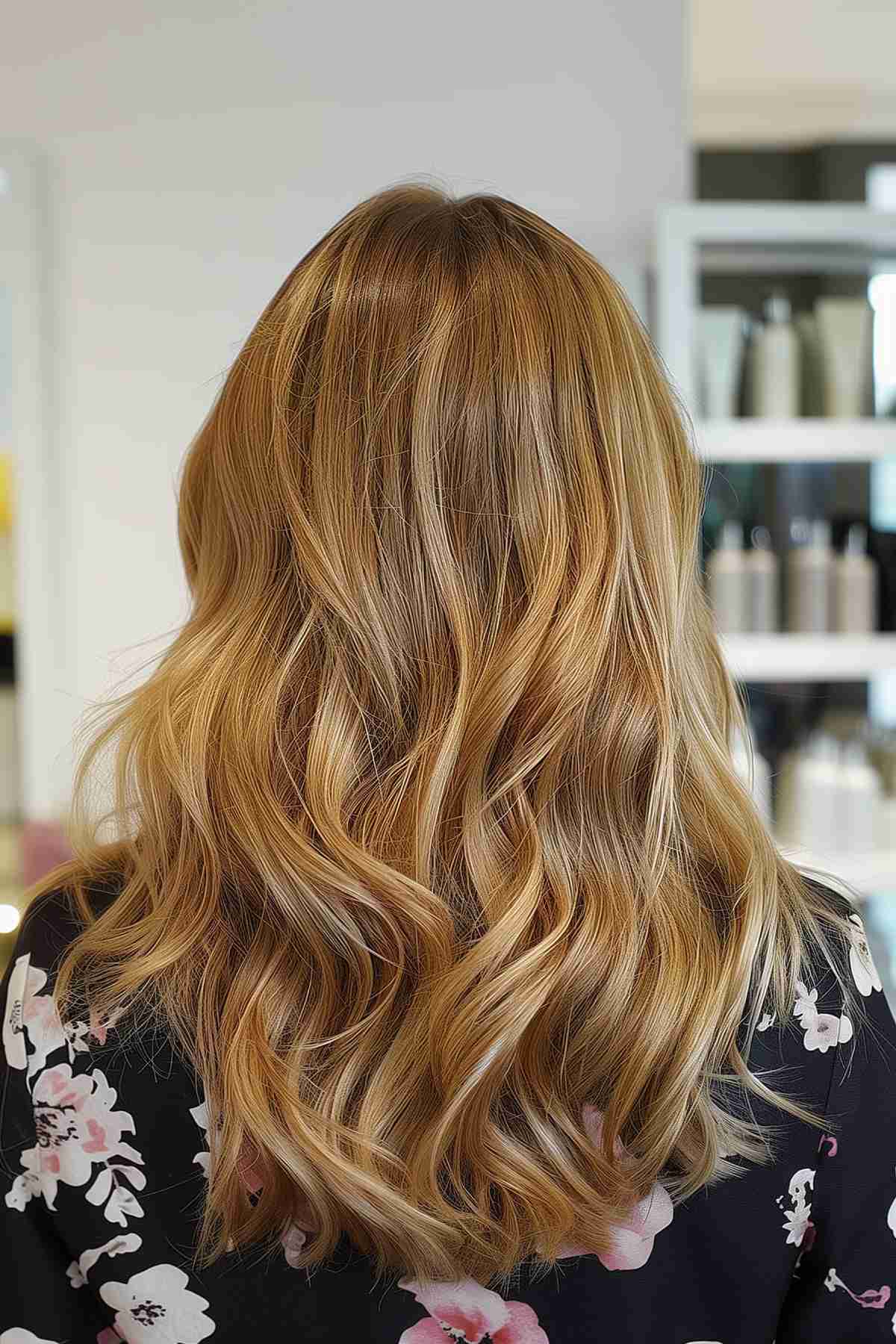 Back view of golden blonde waves with natural shine