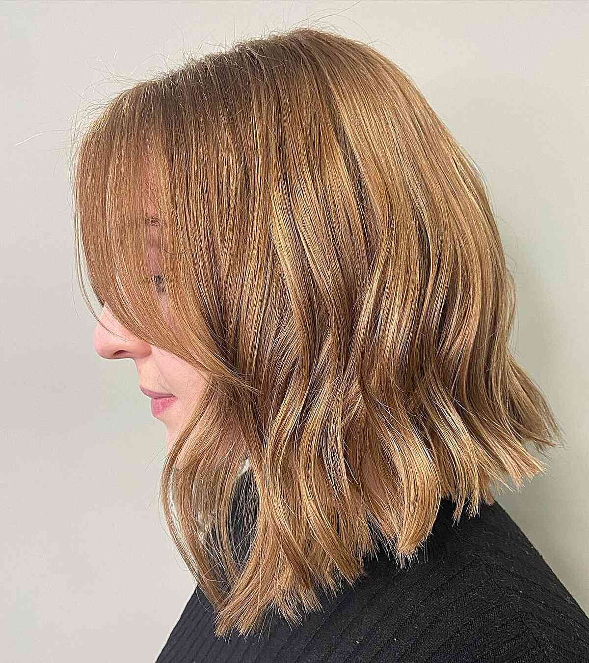 Golden Bronde Long Bob with Lived-In Waves