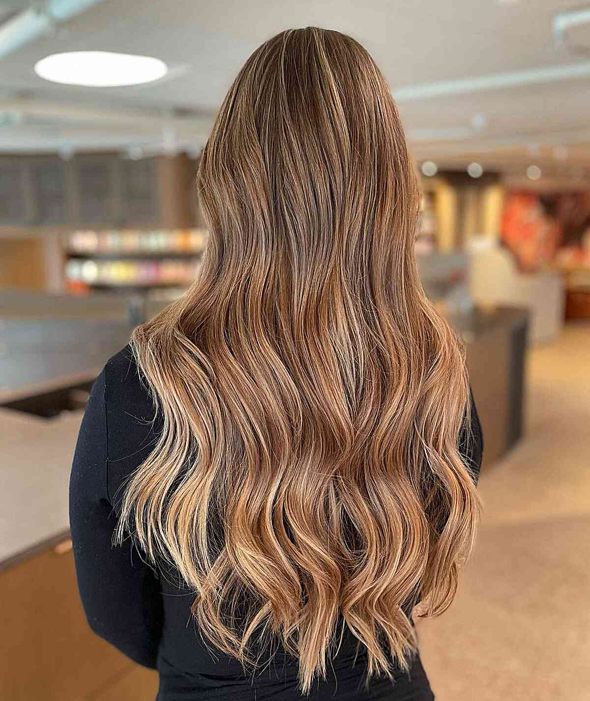 Golden Dark Dirty Blonde Balayage Hair with Long Layers and Waves