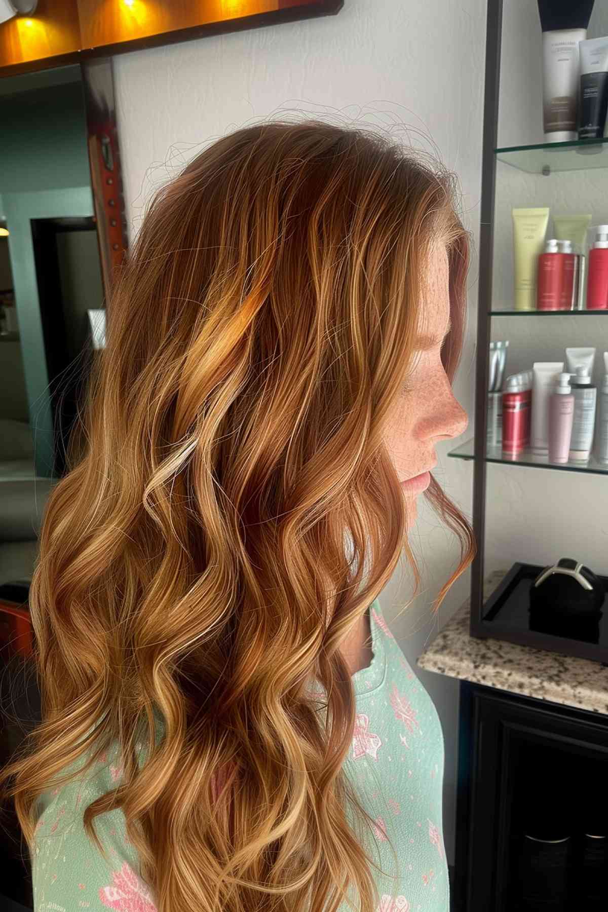 Long Golden Ginger Curled Hair with Highlights