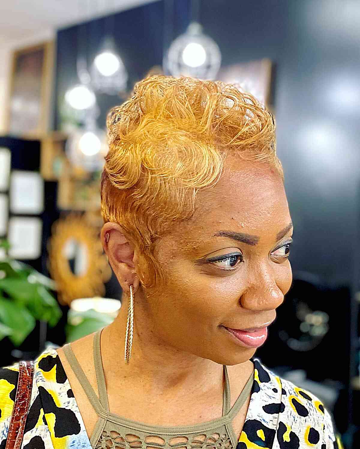 Golden Pixie with Soft Waves for Black Women with aging hair