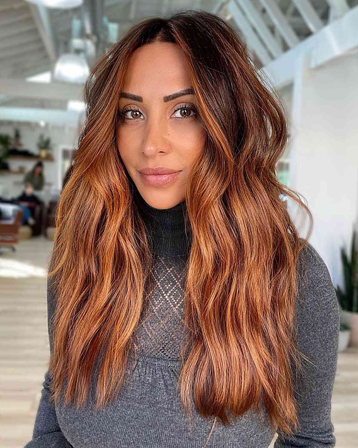 Golden Pumpkin Spiced Highlights with Root Melt and Long Layers