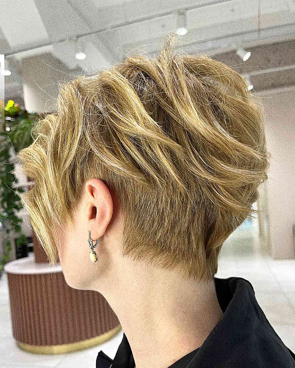 Golden Tones on a Thick Hair Pixie Cut