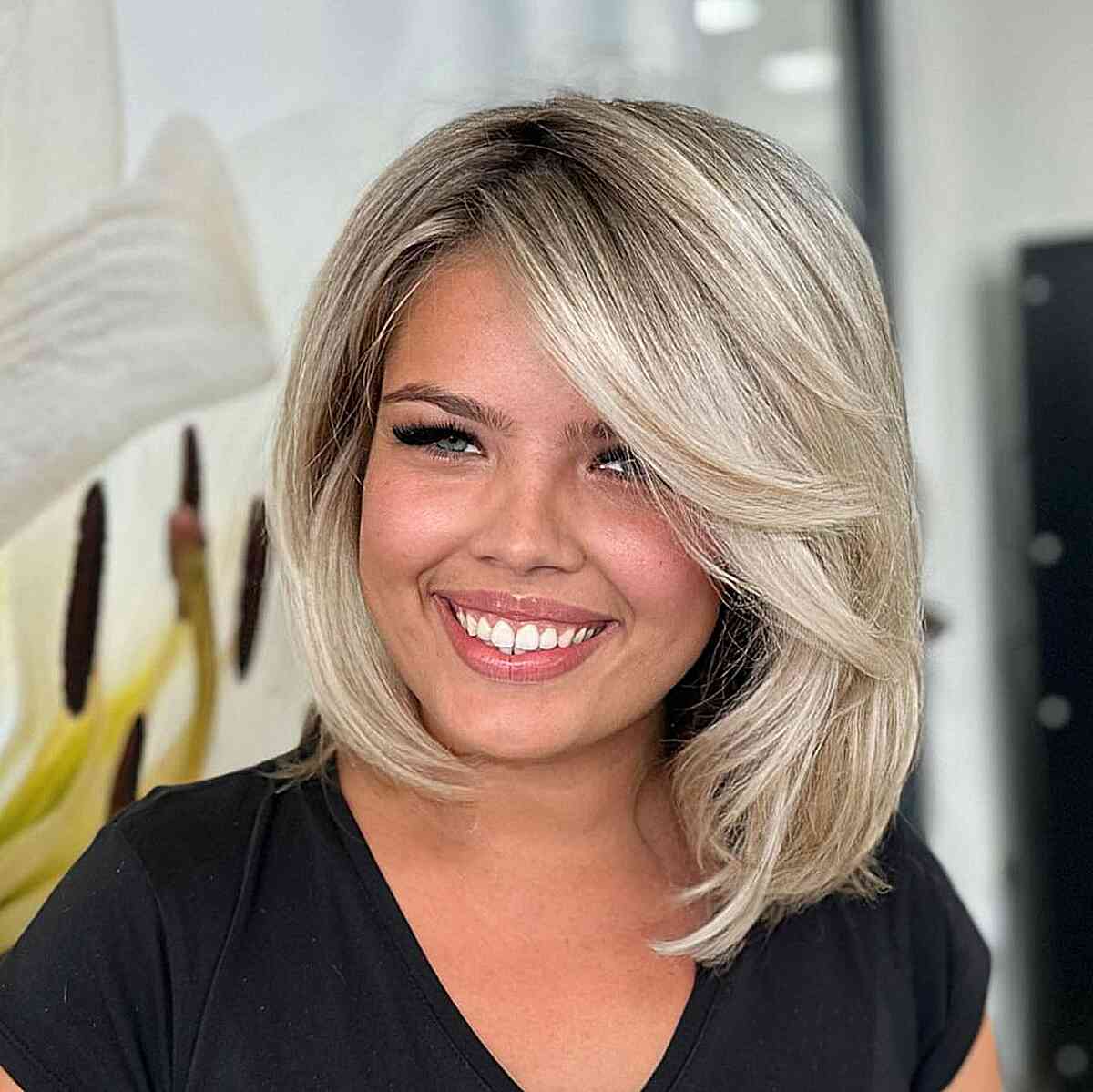 Gorgeous Bob with Silver Balayage for Round Faces
