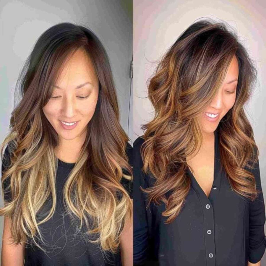 30 Stunning Examples Of Caramel Balayage Highlights For 2024   Gorgeous Caramel Balayage With Curled Ends 900x900 