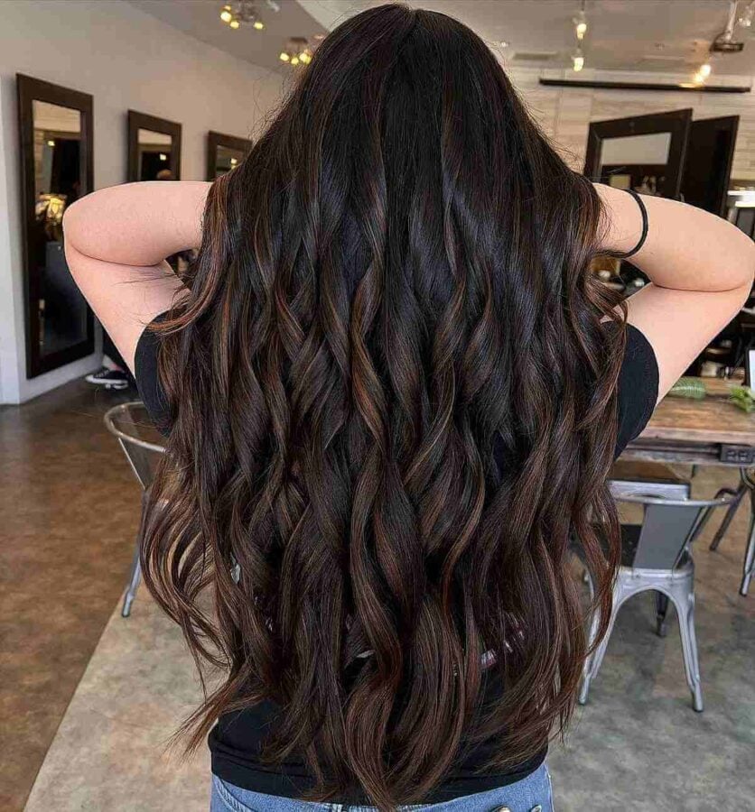 Gorgeous Dark Brown Hair with Caramel Highlights