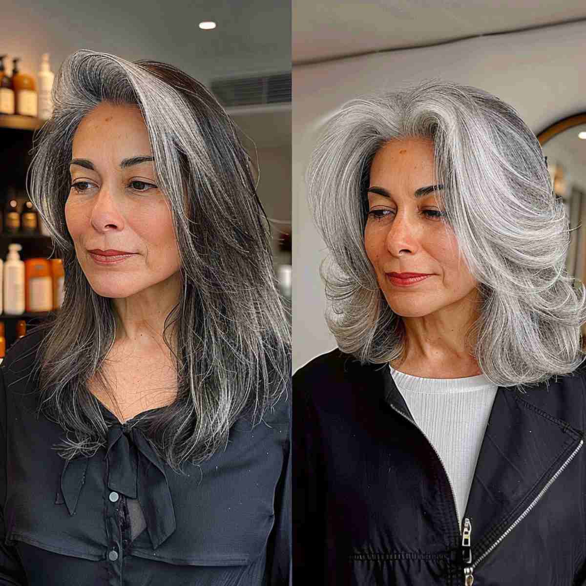 Gorgeous Grey Balayage Layered Lob for straight hair