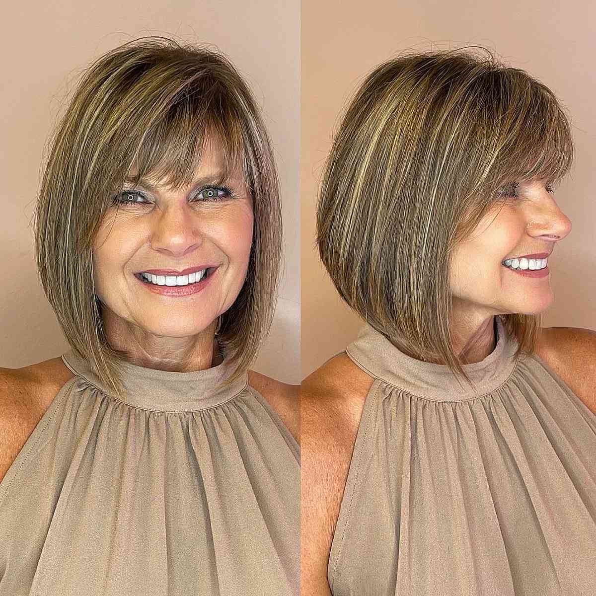 Gorgeous Lob with Highlights and Bangs
