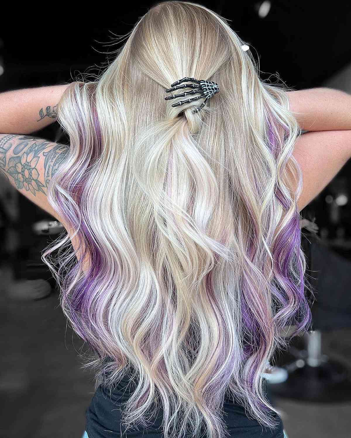 Gorgeous Long Blonde Hair with Hidden Peekaboo Purple Highlights