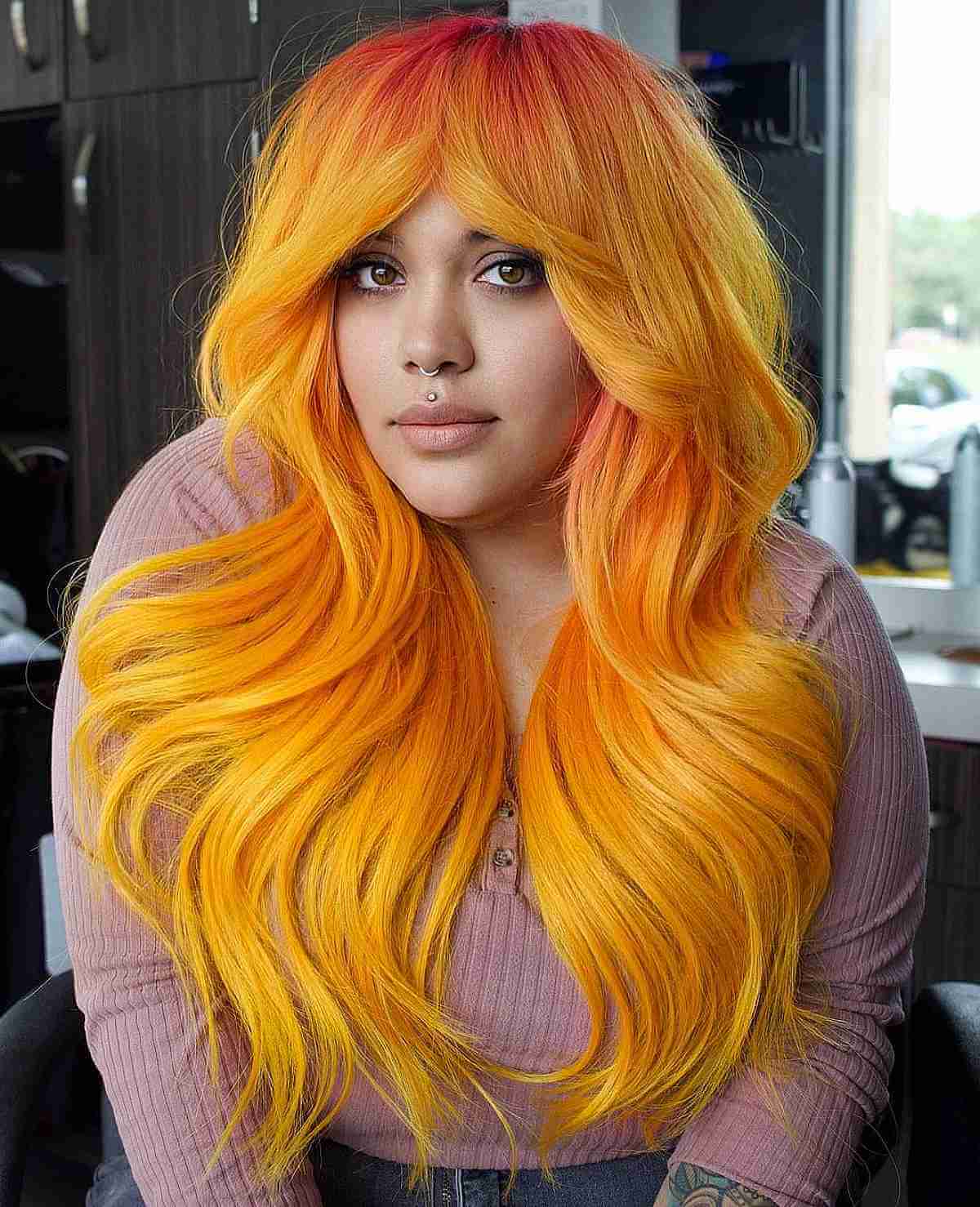 Gorgeous Marigold Yellow Blowout Hair