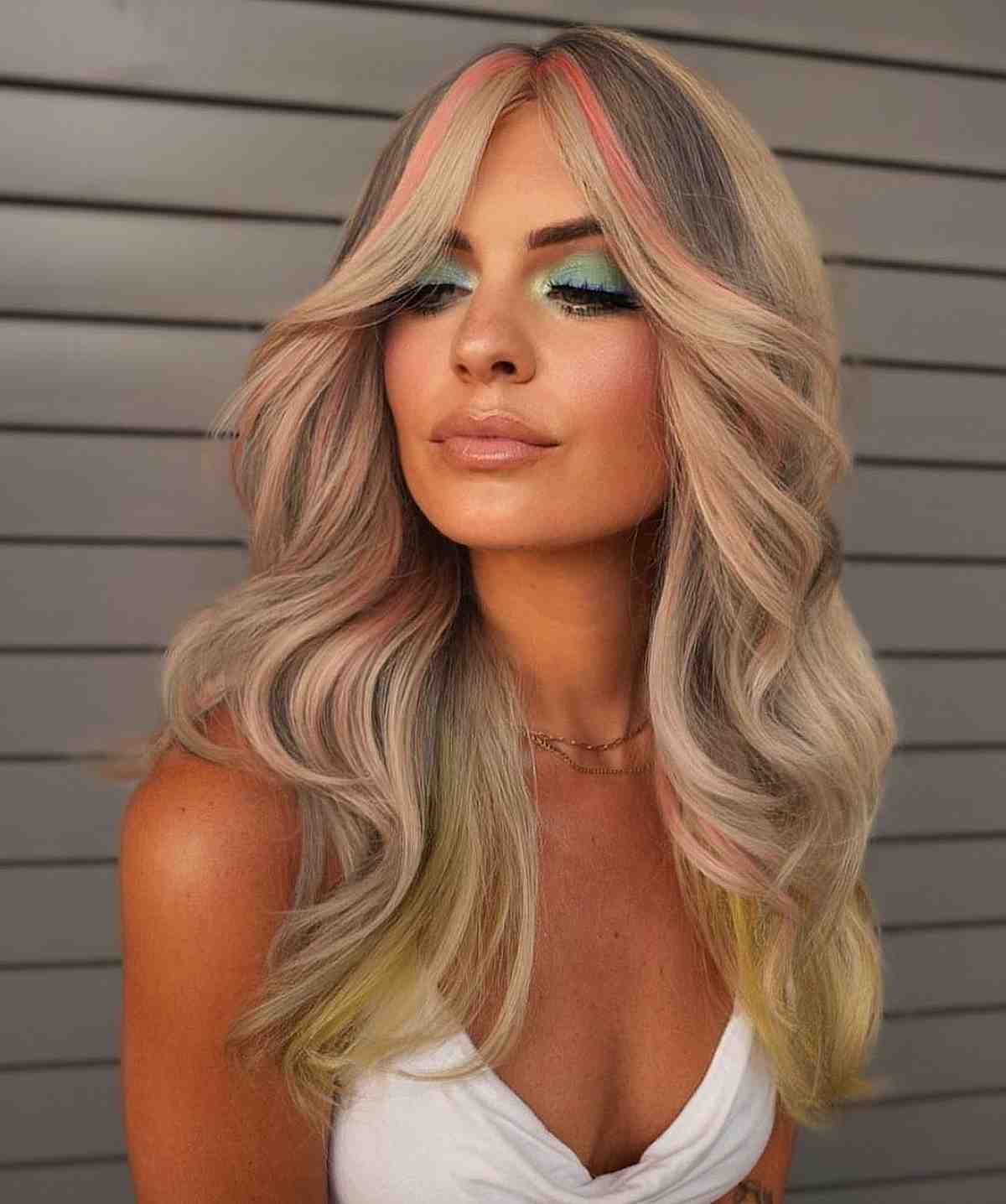 Gorgeous Pink and Yellow on Blonde Hair Color Ideas