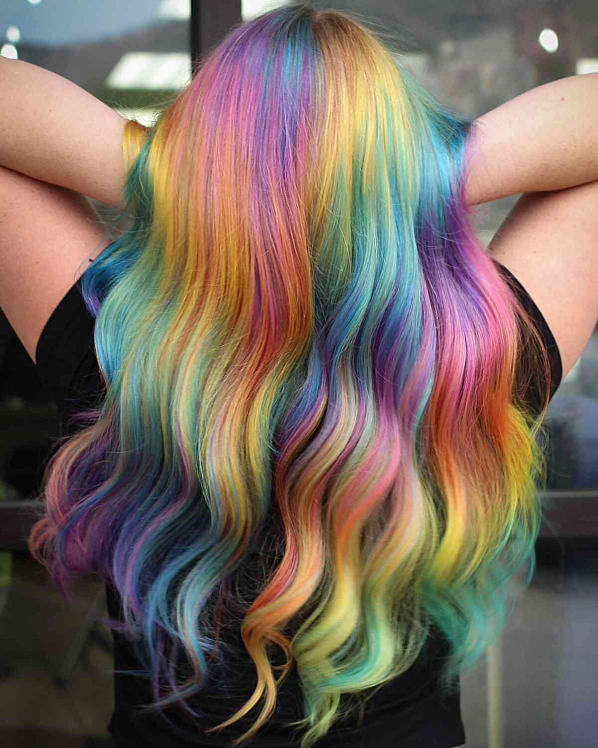 Gorgeous Rainbow Hair with Rainbow Roots for long wavy hair