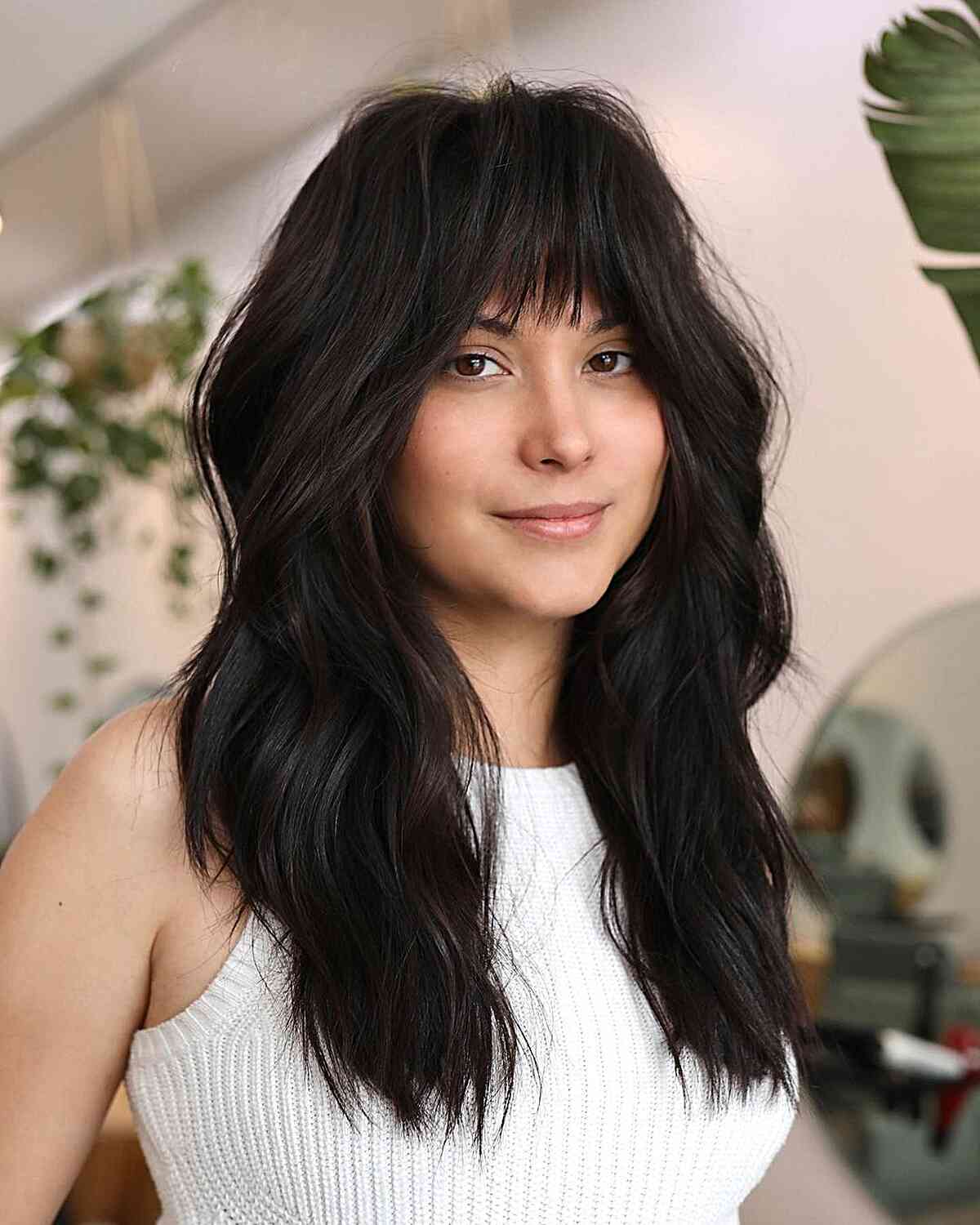 Gorgeous Straight Long Layers and Bangs for ladies with thick hair