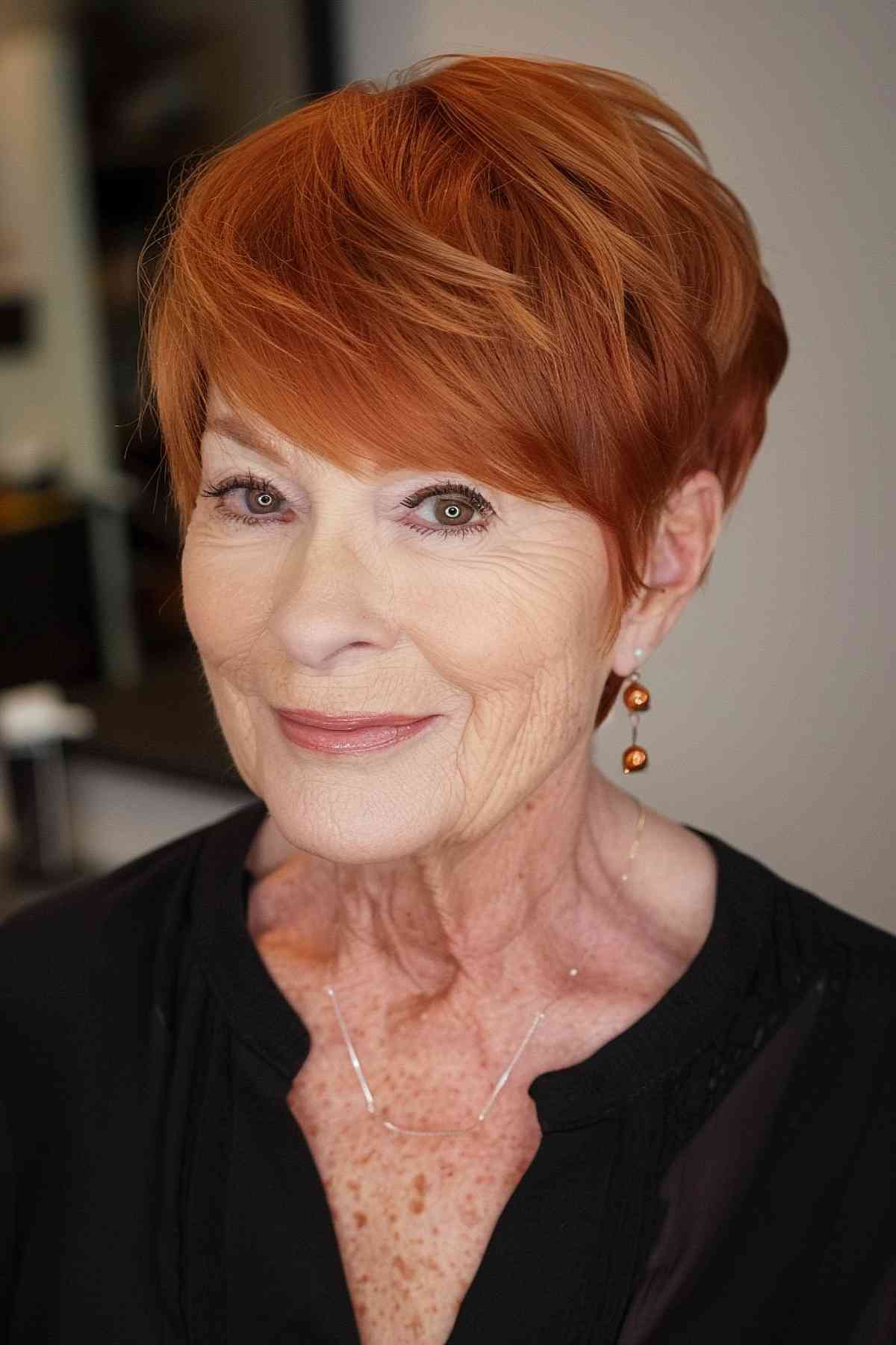 Graceful ginger copper hairstyle for women over 70