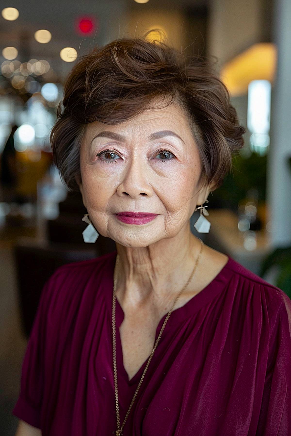 Voluminous layered hairstyle for older Asian grandmas