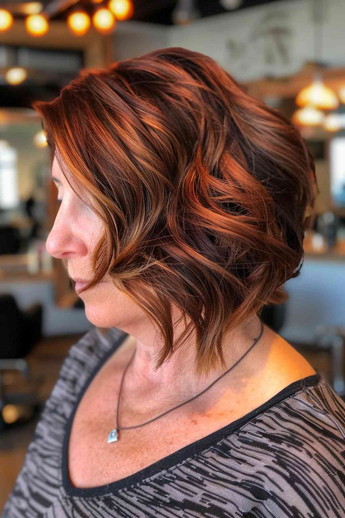 Graduated Angled Bob with Auburn and Copper Highlights