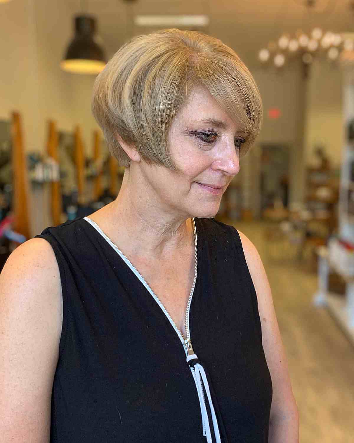 Graduated Bixie with Side Bangs for Thick Haired Ladies 50 and Over