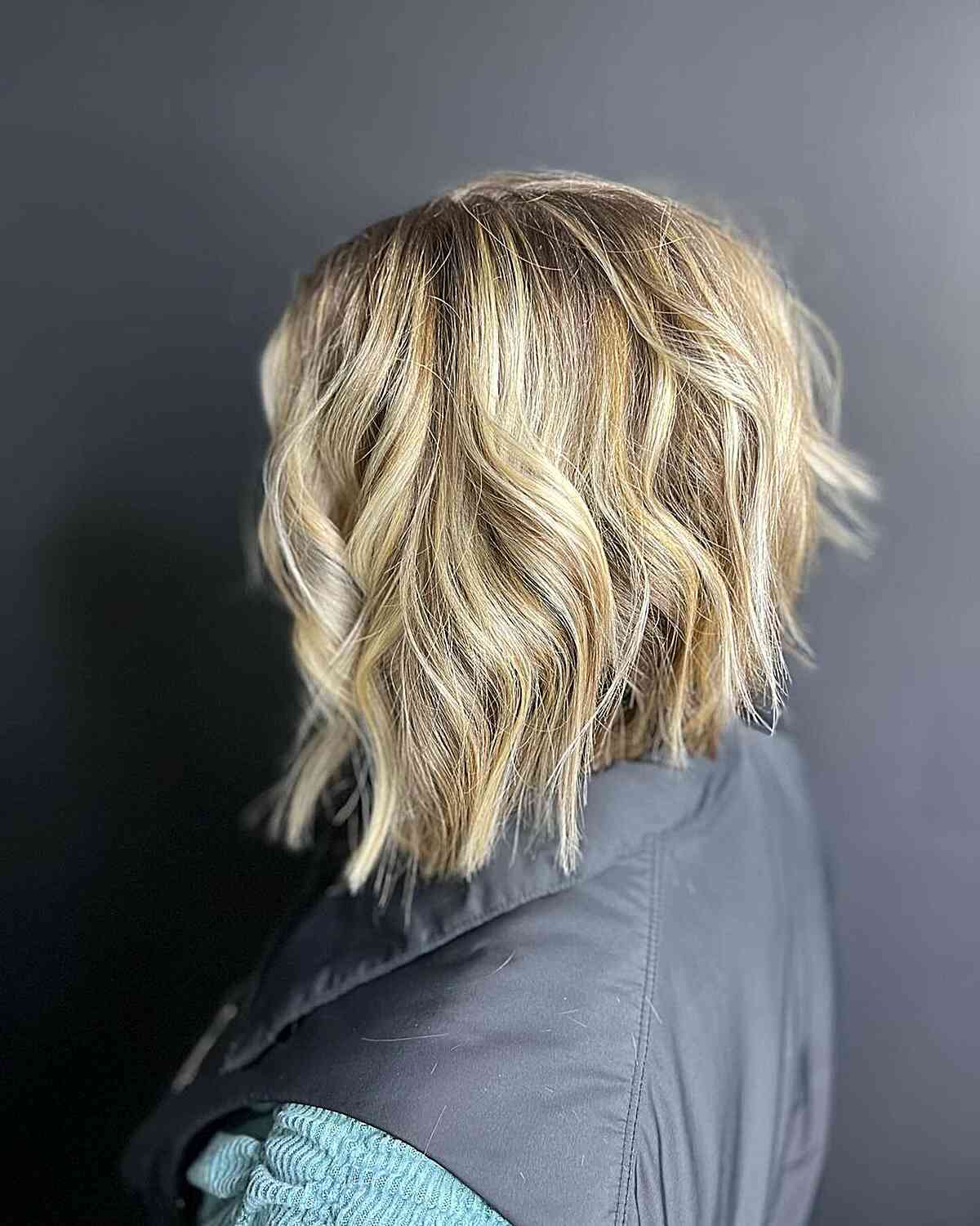 Shoulder-Length Choppy Inverted Graduated Blonde Balayage Bob