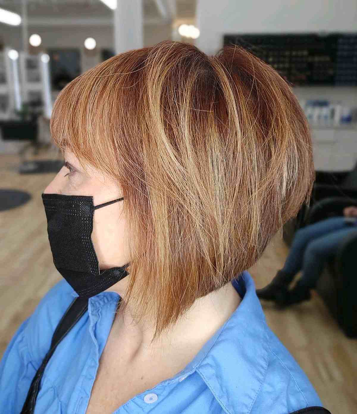 Graduated Razored Bob with Bangs for an Older Lady