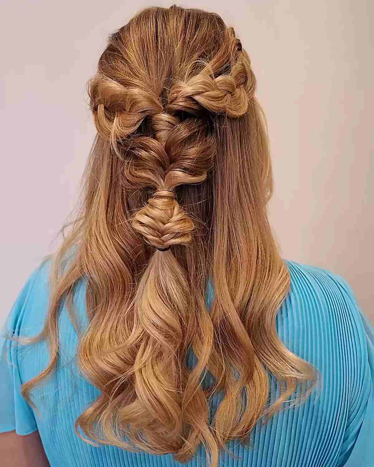 Graduation Pull-Through Braids and Twists with Soft Waves on Medium-Long Haircut