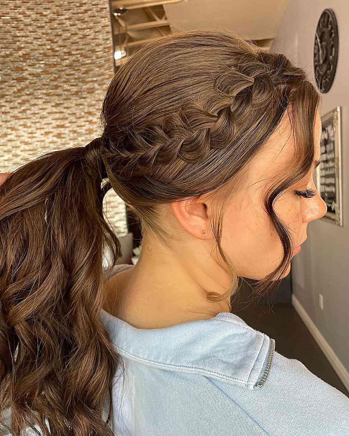 Graduation Wavy Low Pony Style with Side Braid for Long Hair