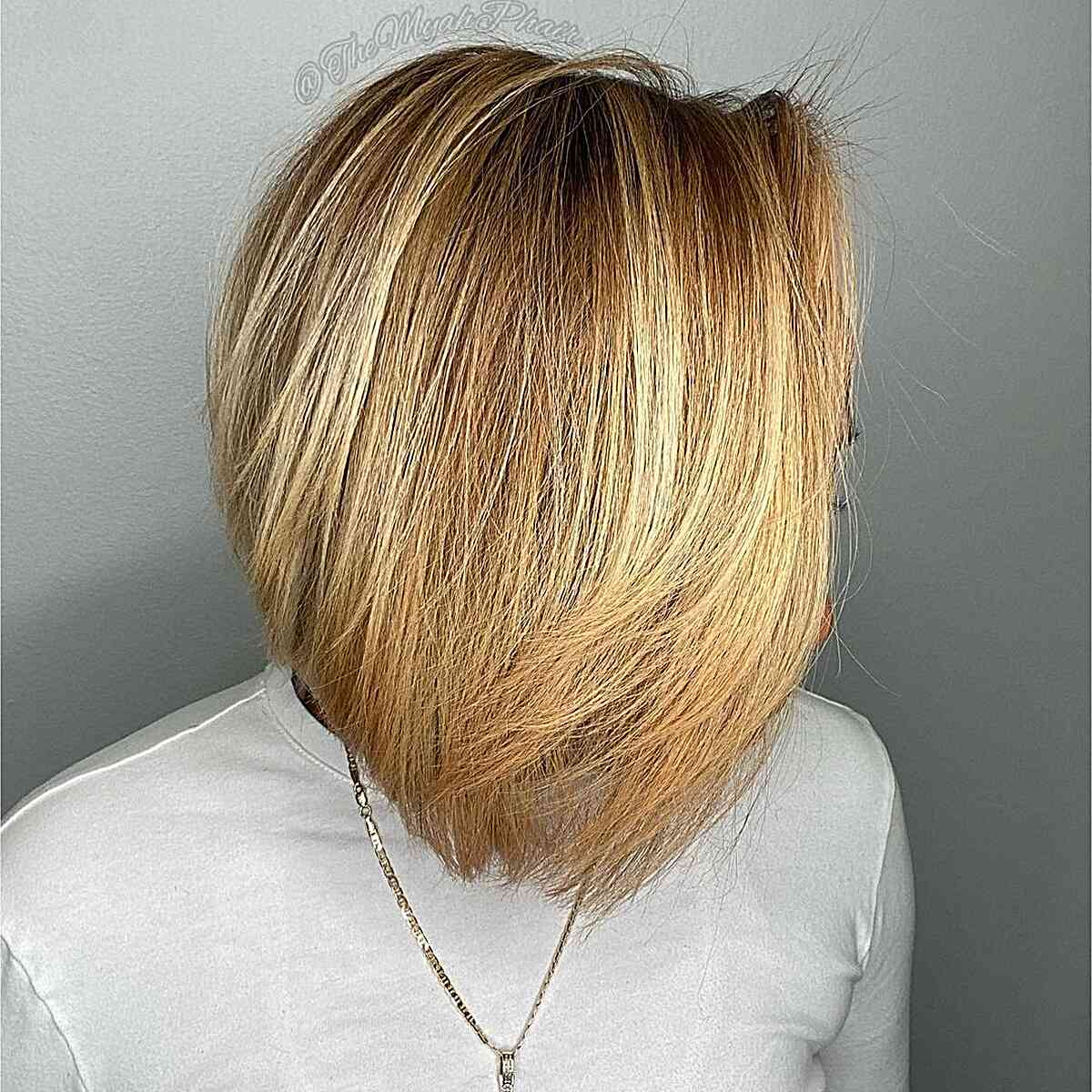 Graduated Lob with Blonde Balayage and Layers for Wispier Fine Hair Types