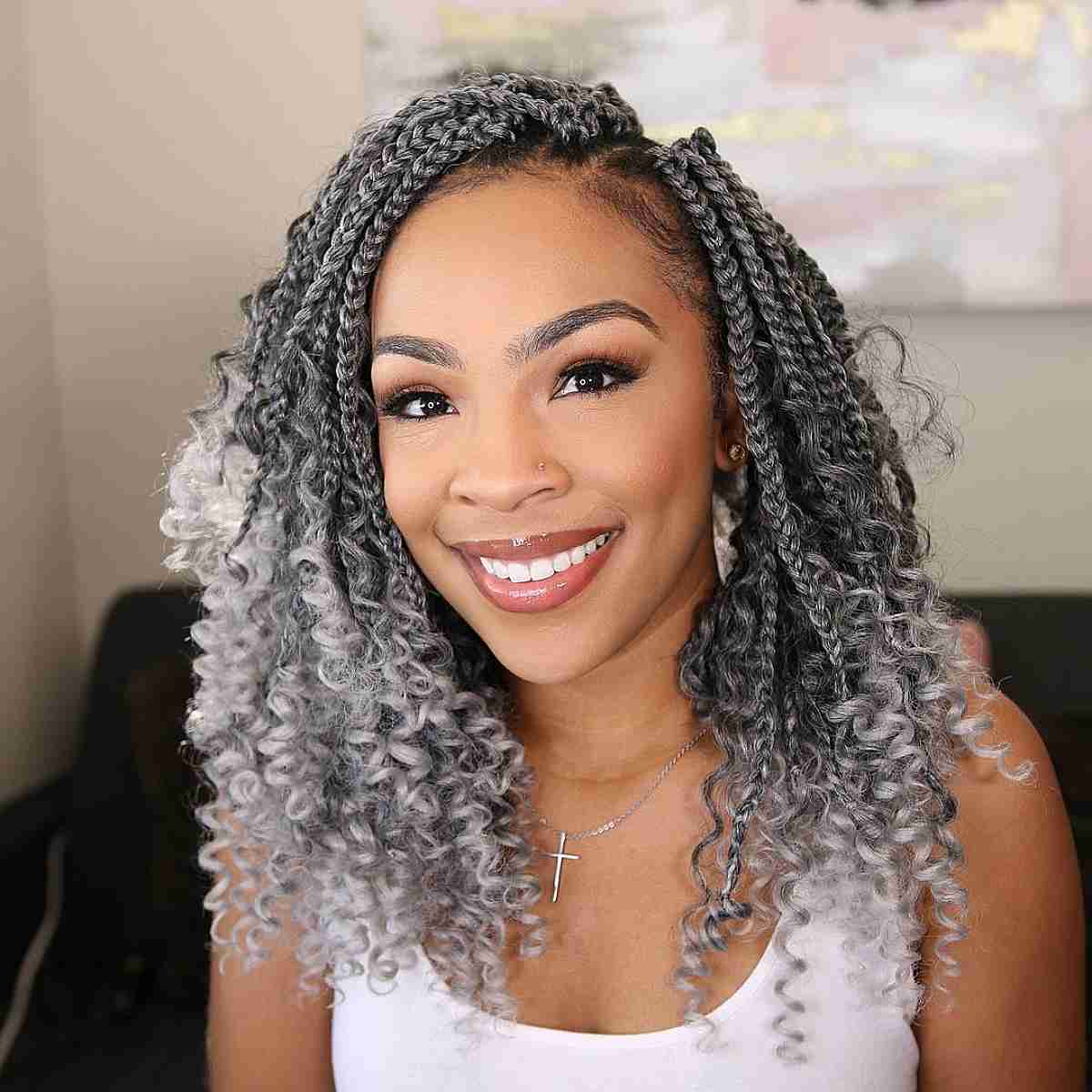 Gray Ombre Goddess Braids with Twists